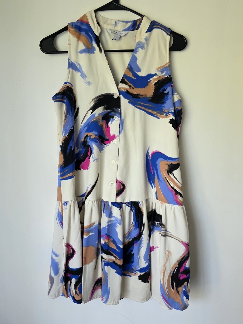 Nine West Cream Multicolor Abstract Print Sleeveless Mini Dress  Size XS
